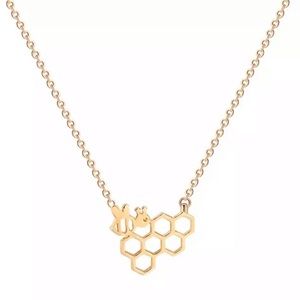 Gold Honeycomb Bee Necklace
